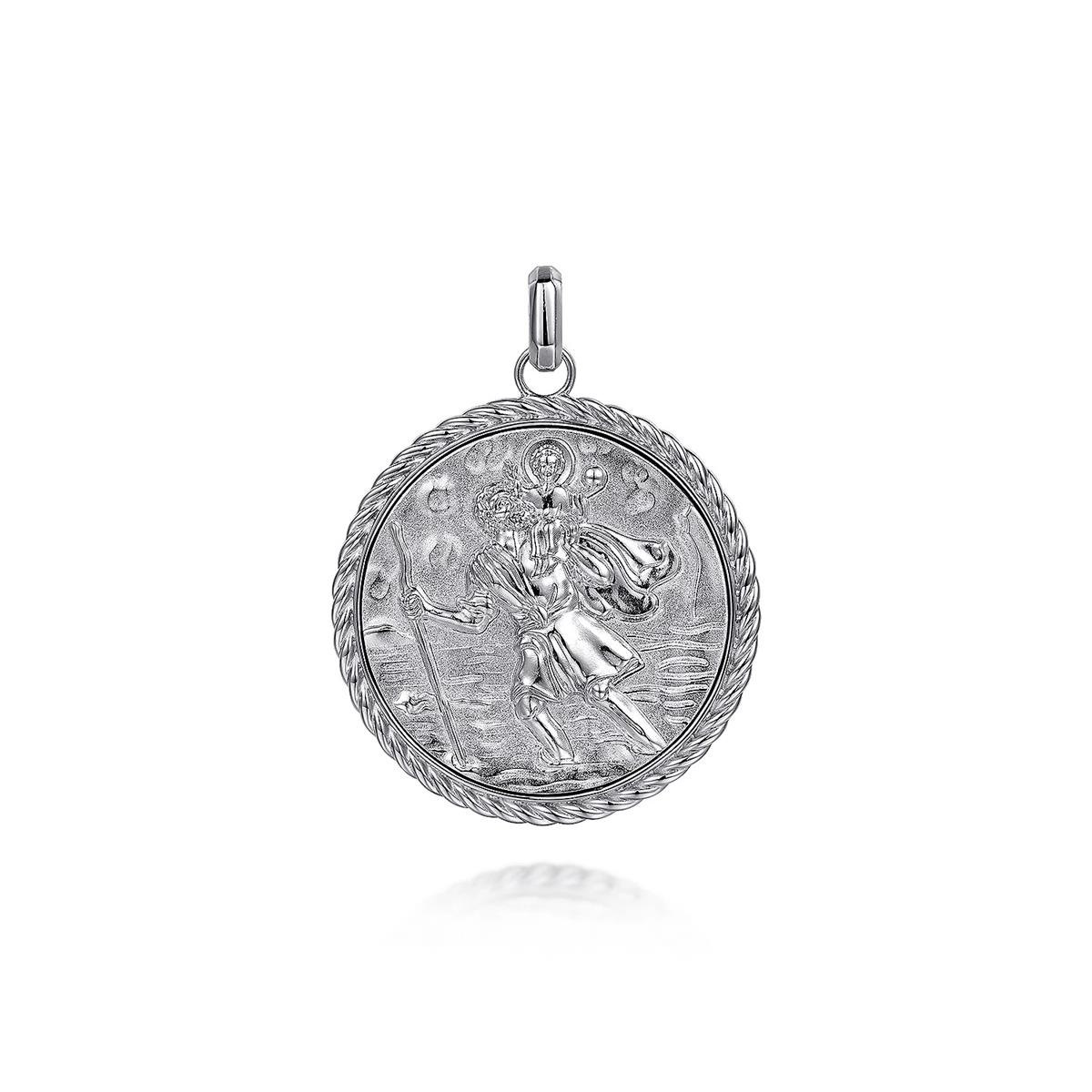 Gabriel & Co Sterling Silver Round St. Christopher Rope Pendant