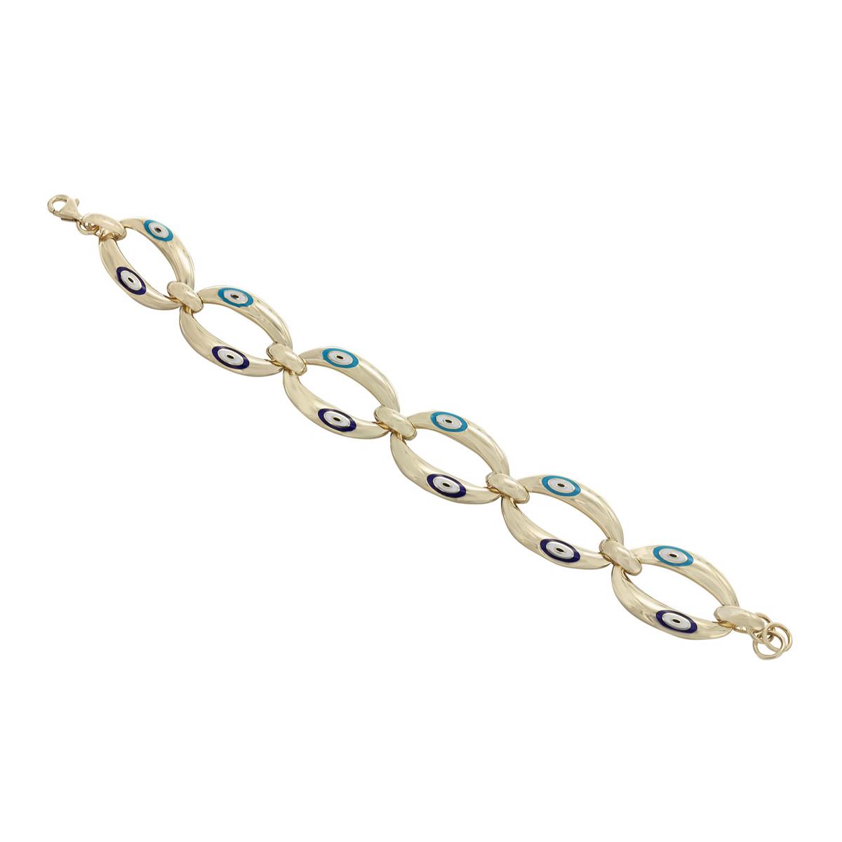 London Collection 14k Yellow Gold and Enamel Evil Eye Link Bracelet