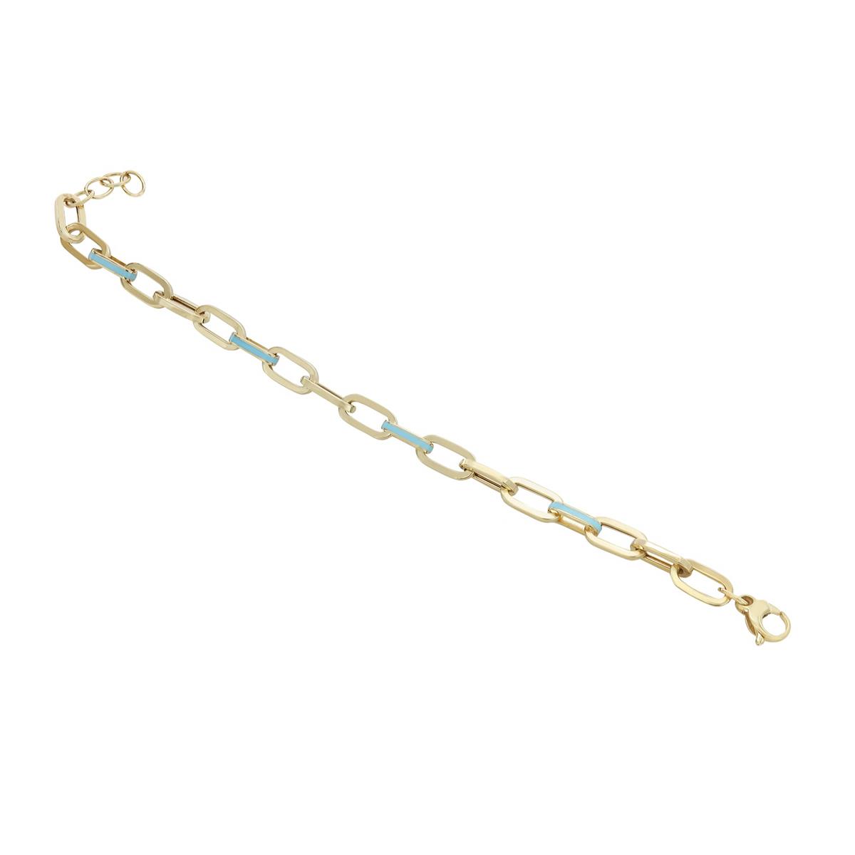 London Collection 14k Yellow Gold and Blue Enamel Alternating Link Bracelet