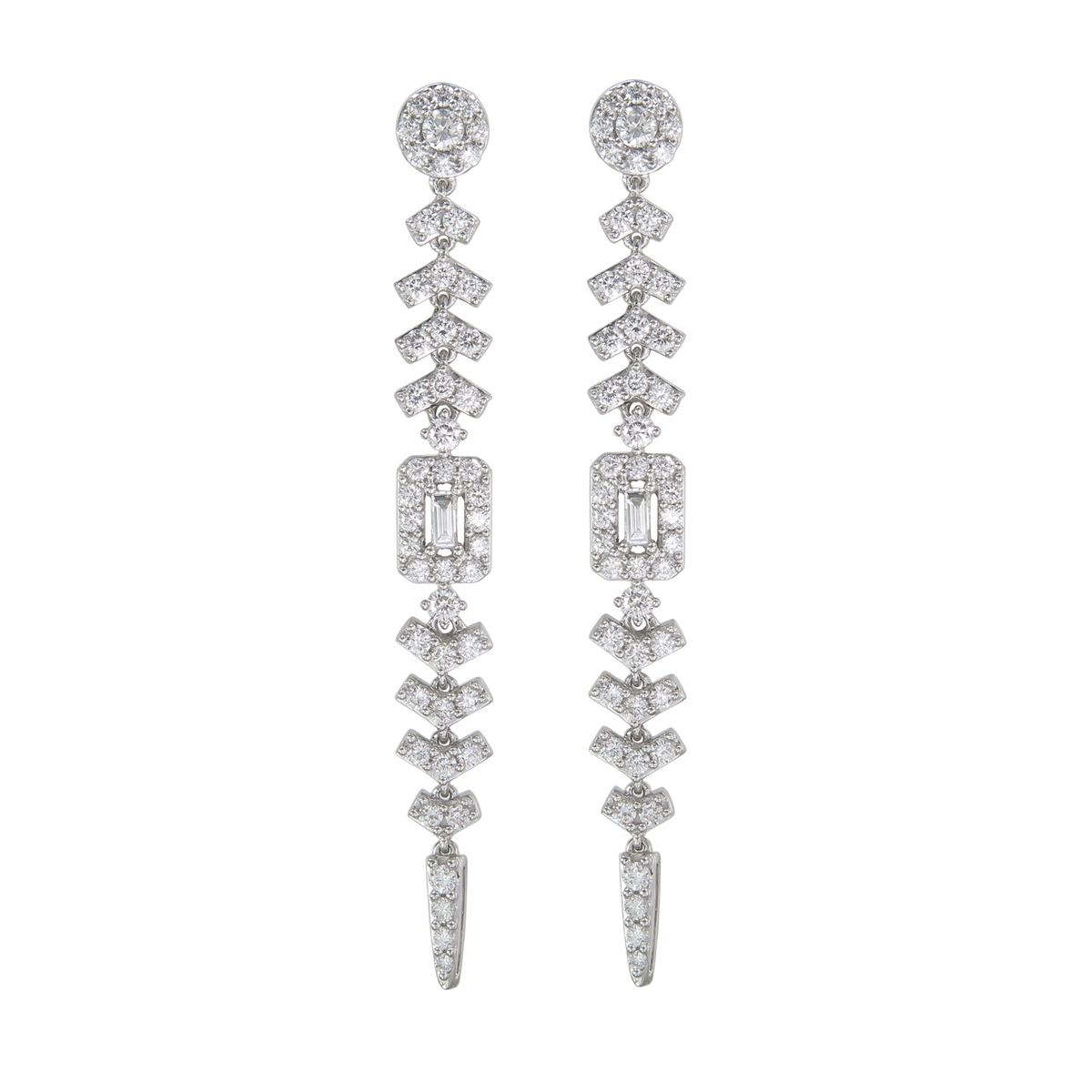 London Collection 18k White Gold Diamond Chevron Halo Drop Earrings