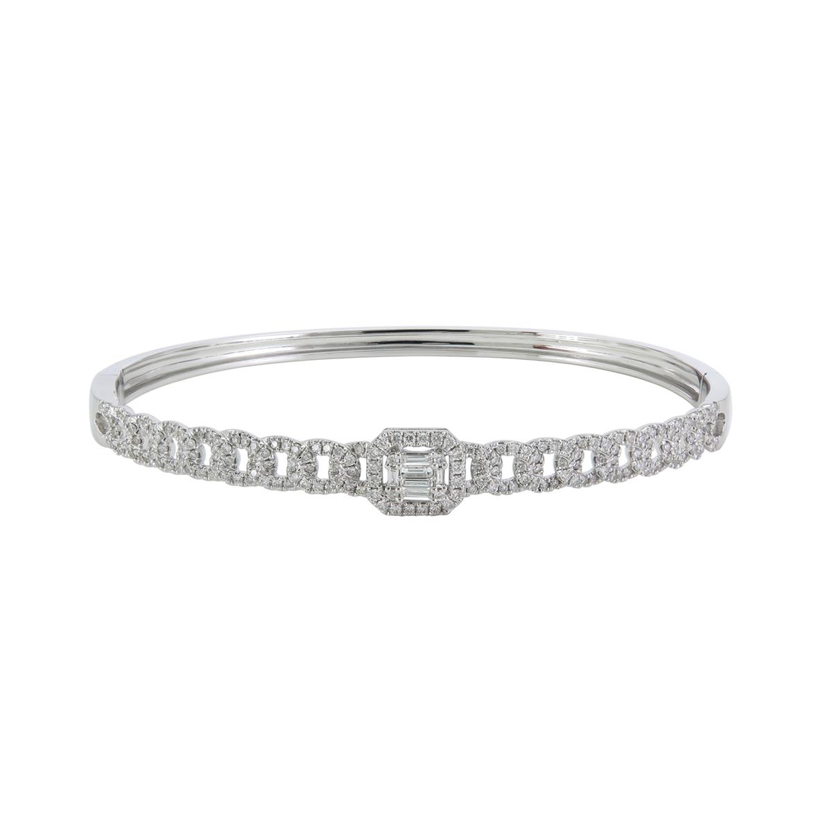 London Collection 18k White Gold Baguette Halo Curb Bangle Bracelet