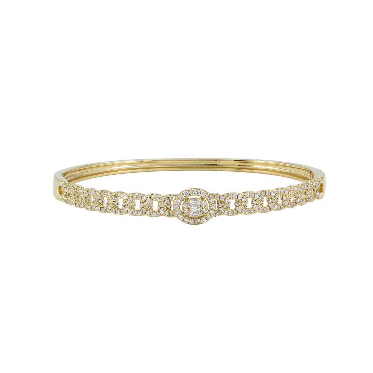 London Collection 18k Yellow Gold Oval Halo Curb Bangle Bracelet