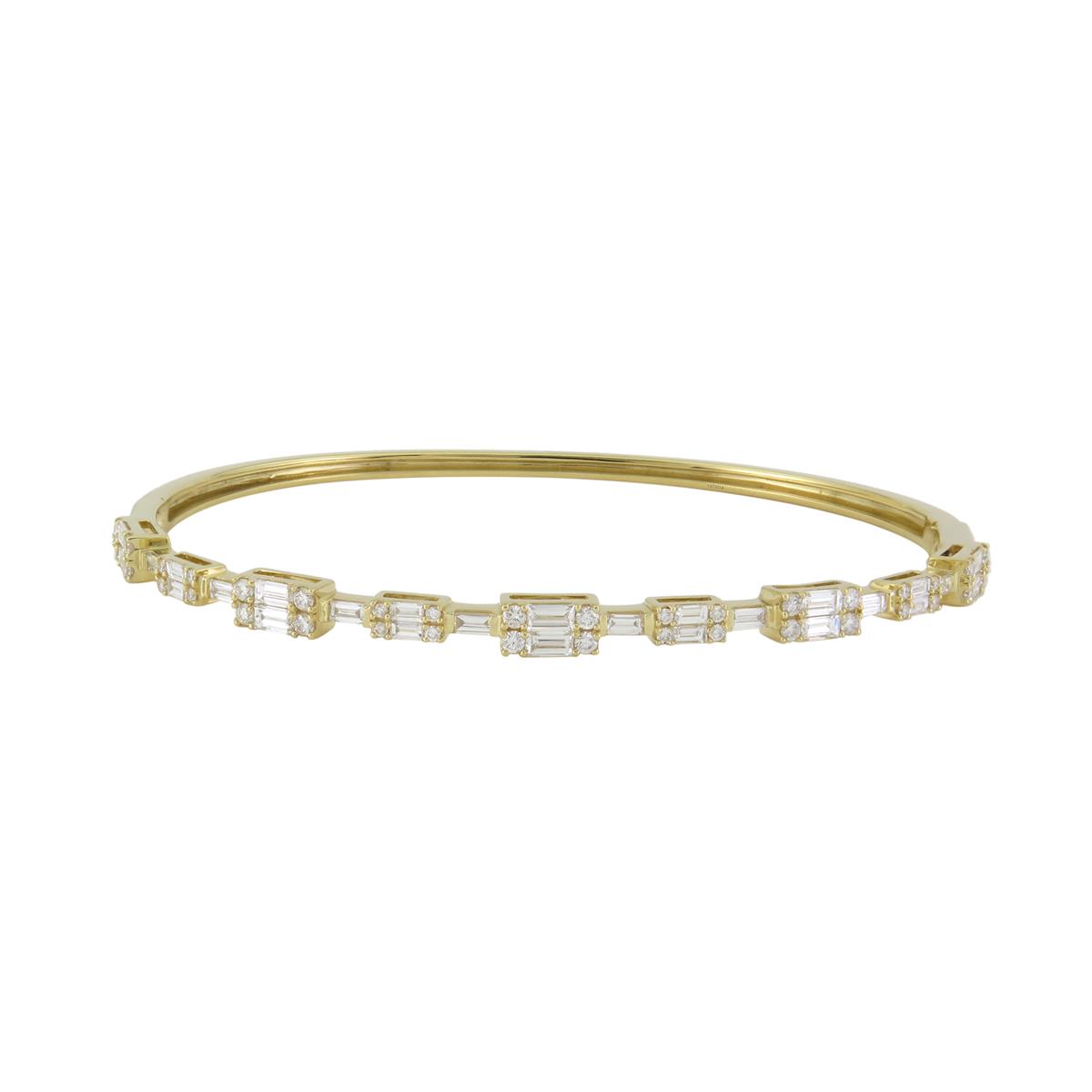 London Collection 18k Gold Alternating Baguette and Round Diamond Bangle Bracelet