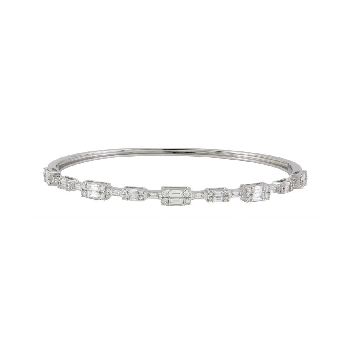 London Collection 18k Gold Alternating Baguette and Round Diamond Bangle Bracelet
