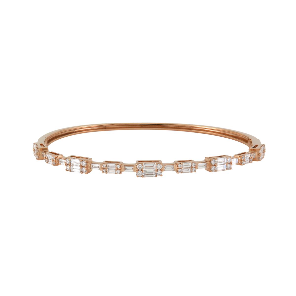 London Collection 18k Gold Alternating Baguette and Round Diamond Bangle Bracelet
