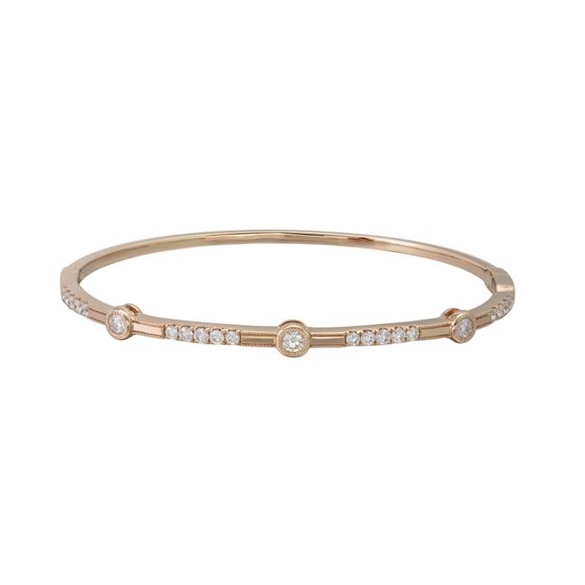 London Collection 18k Rose Gold Milgrain Diamond Station Bangle
