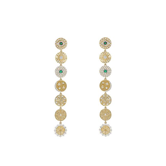 London Collection 14k Yellow Gold Diamond And Emerald Drop Earrings