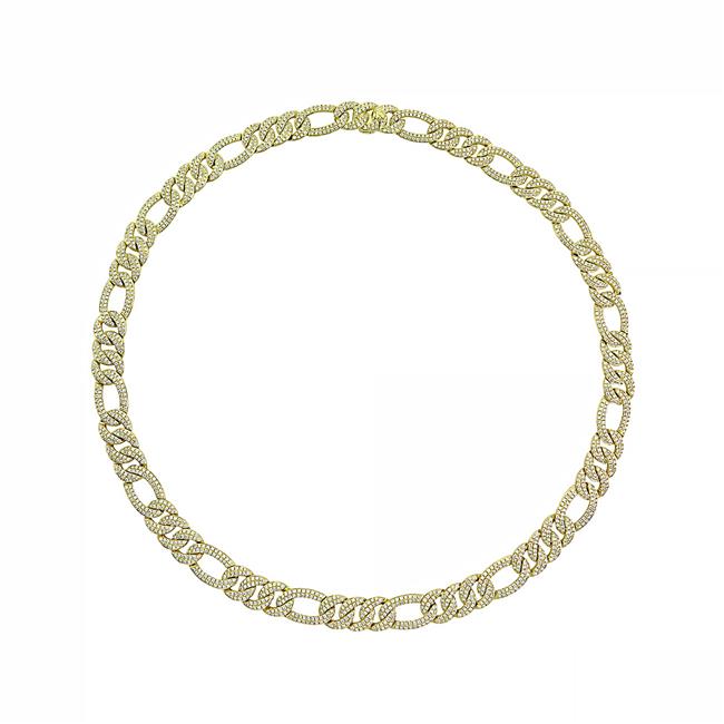 London Collection 18k Yellow Gold Diamond Figaro Link Necklace