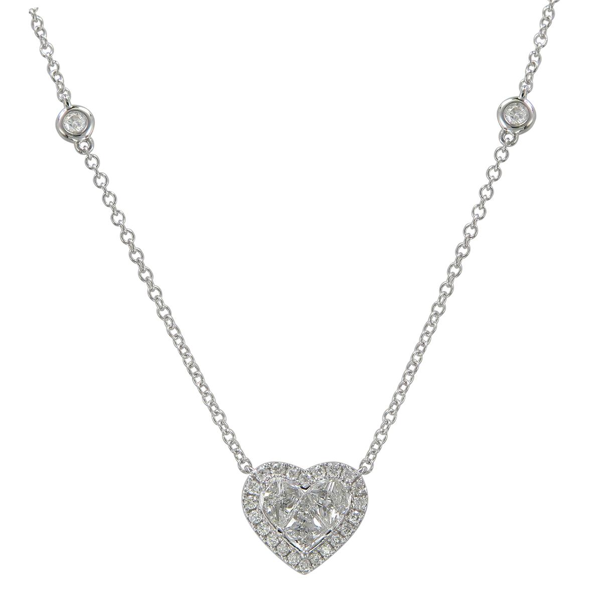 London Collection 18k White Gold Diamond Heart Halo Pendant Necklace