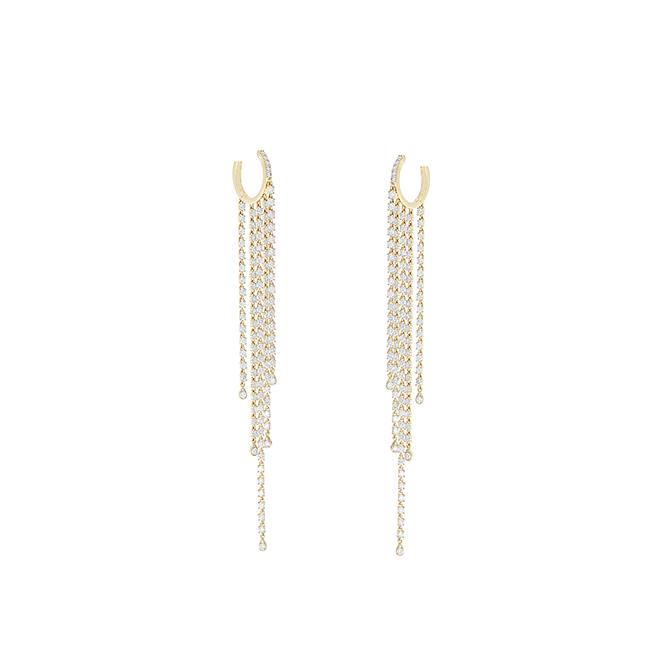 London Collection 14k Yellow Gold Diamond Hoop With Dangle Earrings