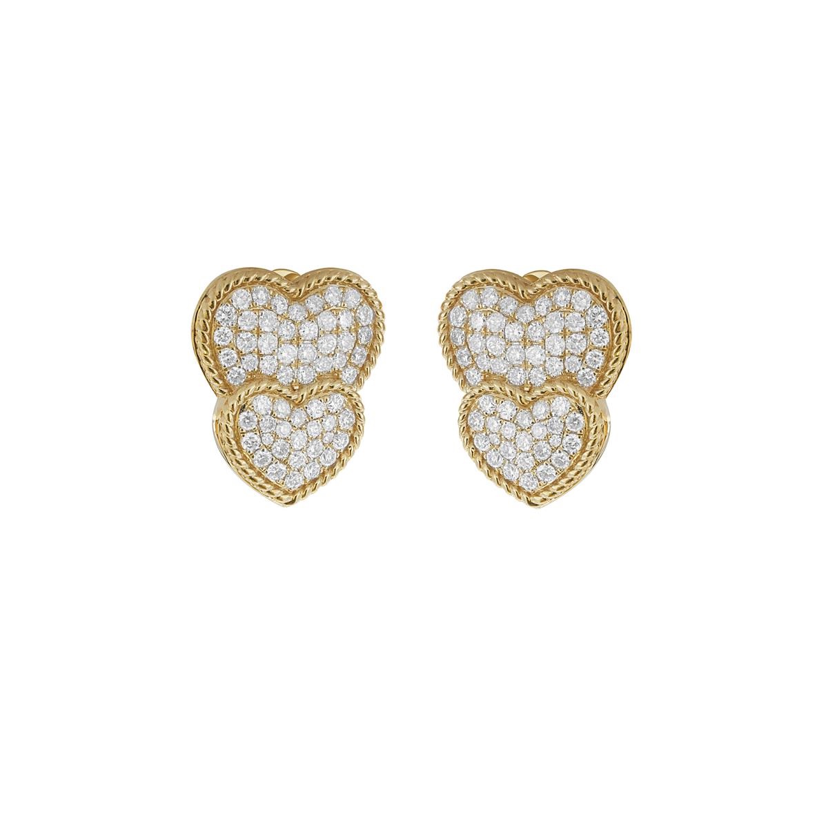 London Collection 14k Double Heart Diamond Earrings