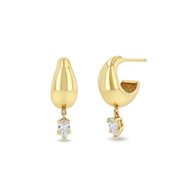 Zoe Chicco 14k Yellow Gold And Diamond Pear Shaped Huggie Earrings