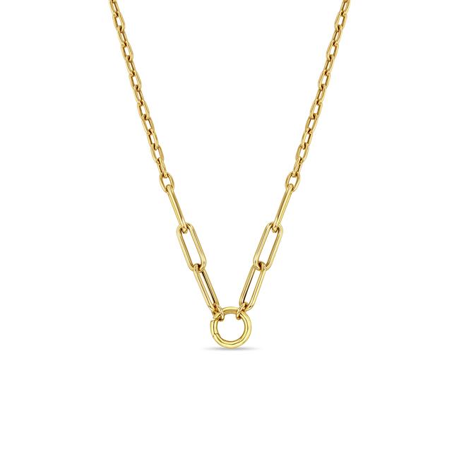 Zoe Chicco 14k Yellow Gold Large Paperclip Mix Chain Necklace With Round Enhancer