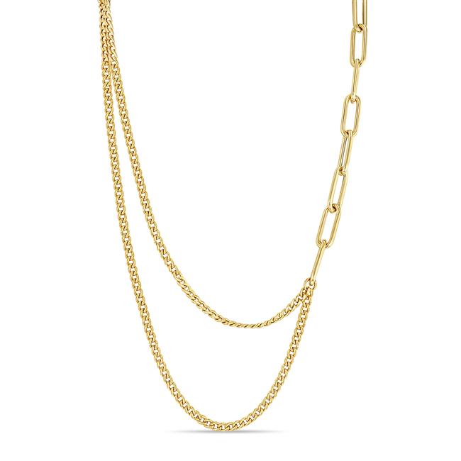 Zoe Chicco 14k Yellow Gold Double Chain Paperclip And Curb Chain Necklace
