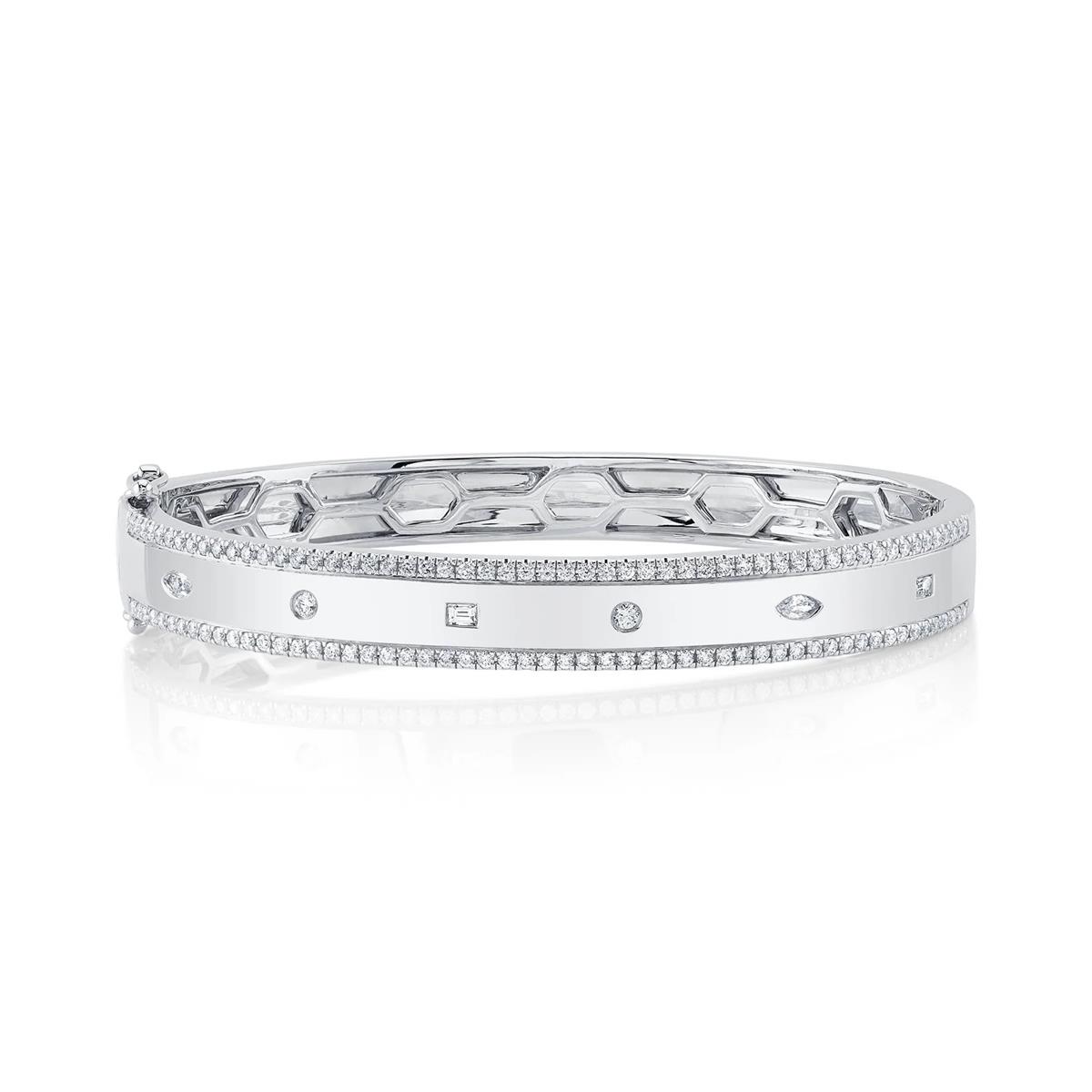 London Collection 14k White Gold Pave and Mixed Shape Diamond Bangle Bracelet