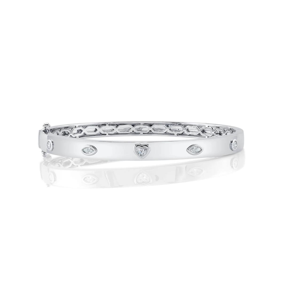 London Collection 14k Gold Bezel Set Mixed Shape Diamond Bangle Bracelet