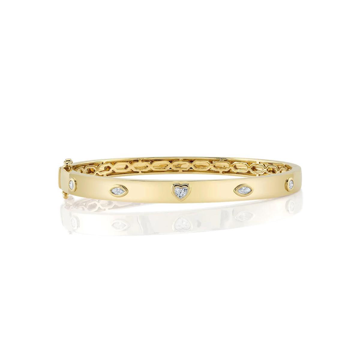 London Collection 14k Gold Bezel Set Mixed Shape Diamond Bangle Bracelet