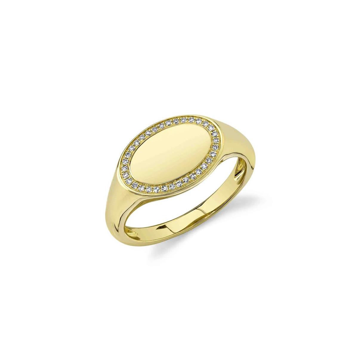 London Collection 14k Gold Pave Diamond Oval Signet Ring