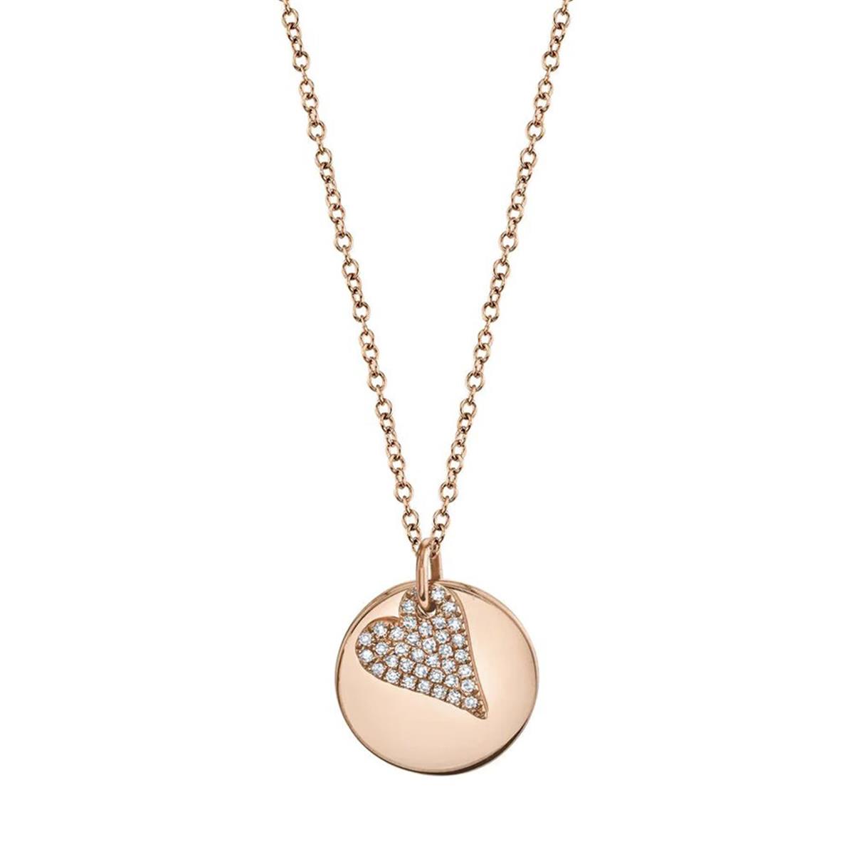 London Collection 14k Gold Pave Diamond Heart and Disc Pendant Necklace