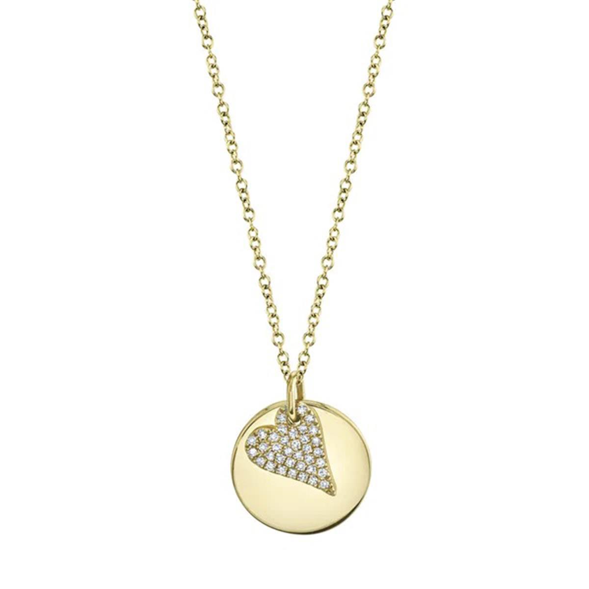 London Collection 14k Gold Pave Diamond Heart and Disc Pendant Necklace