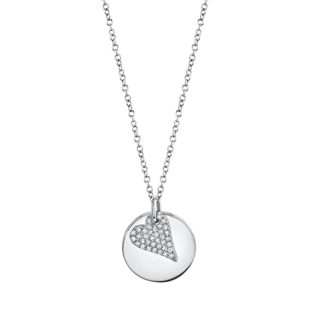 London Collection 14k Gold Pave Diamond Heart and Disc Pendant Necklace