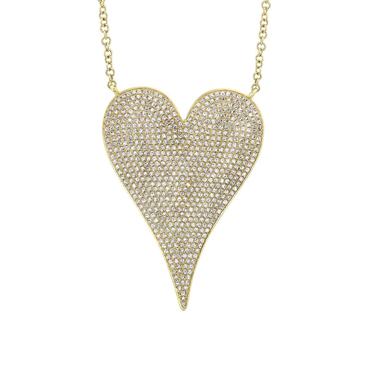 London Collection 14k Gold Pave Diamond XL Heart Pendant Necklace