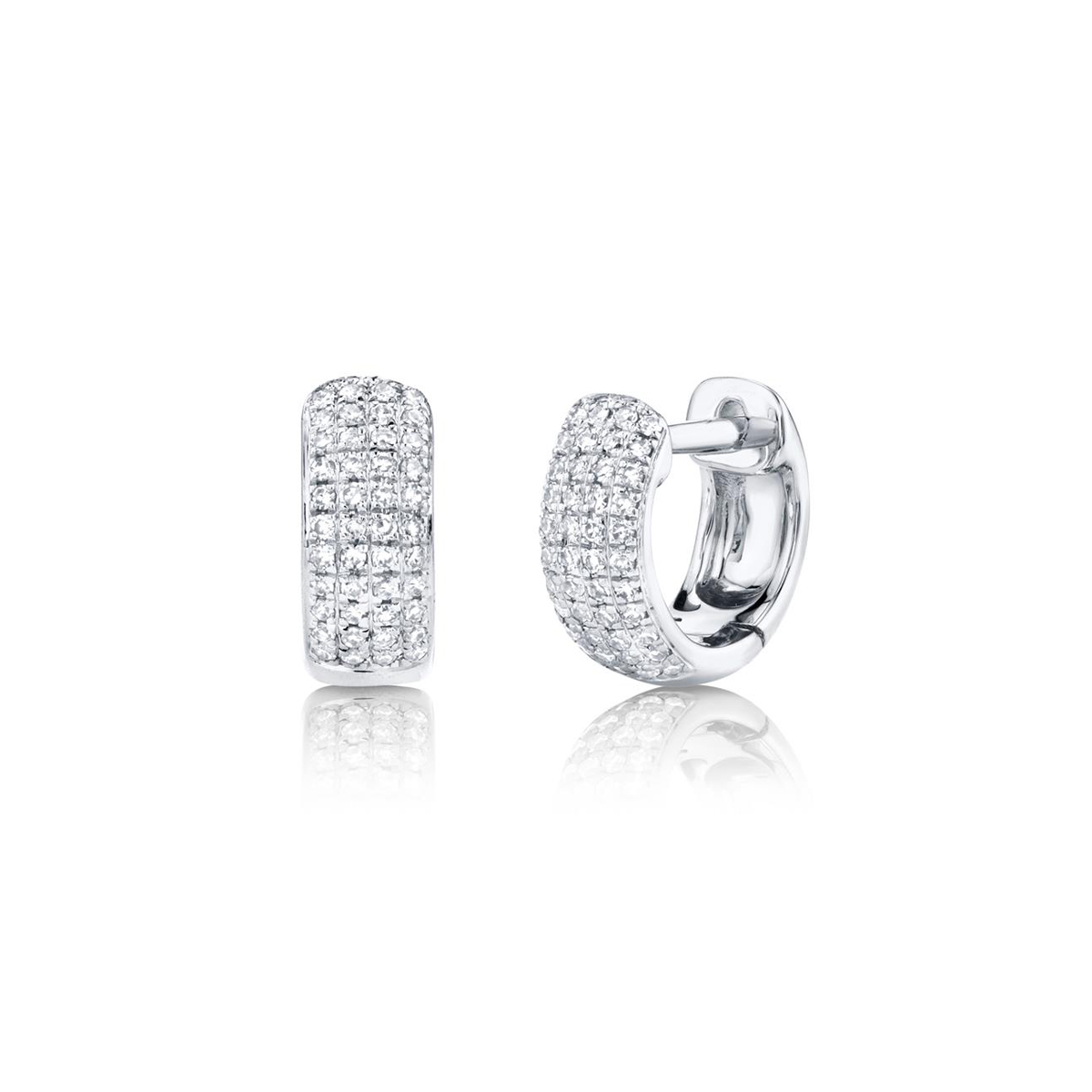London Collection 14k Gold Multi Row Pave Diamond Huggie Earrings