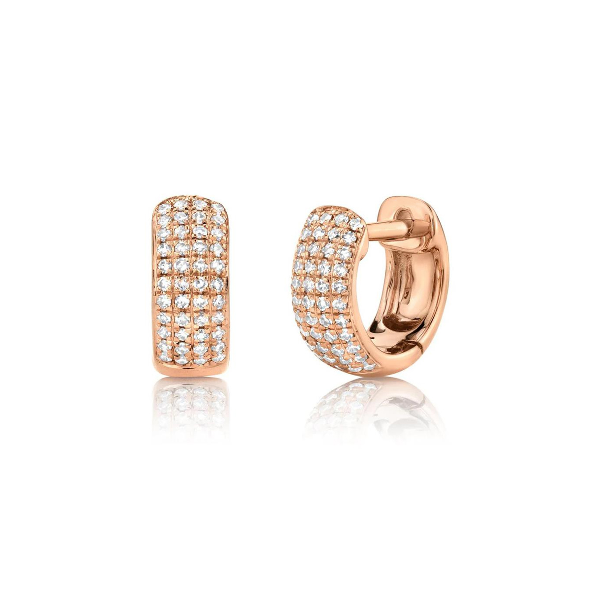 London Collection 14k Gold Multi Row Pave Diamond Huggie Earrings