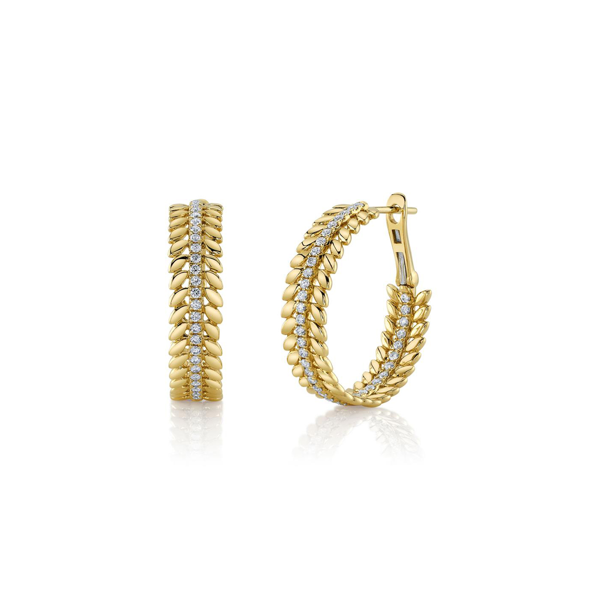 London Collection 14k Gold Diamond Braid Hoop Earrings