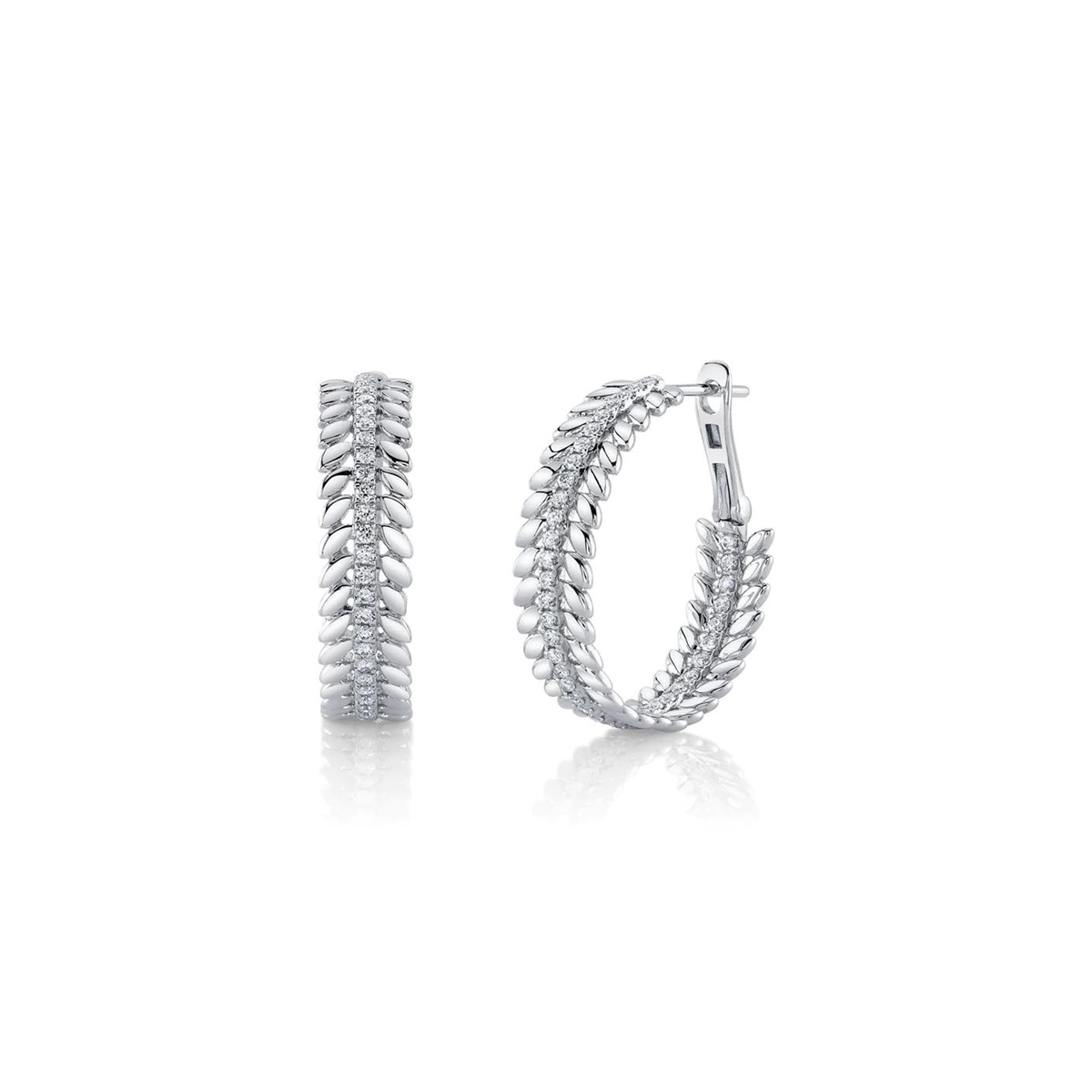 London Collection 14k Gold Diamond Braid Hoop Earrings
