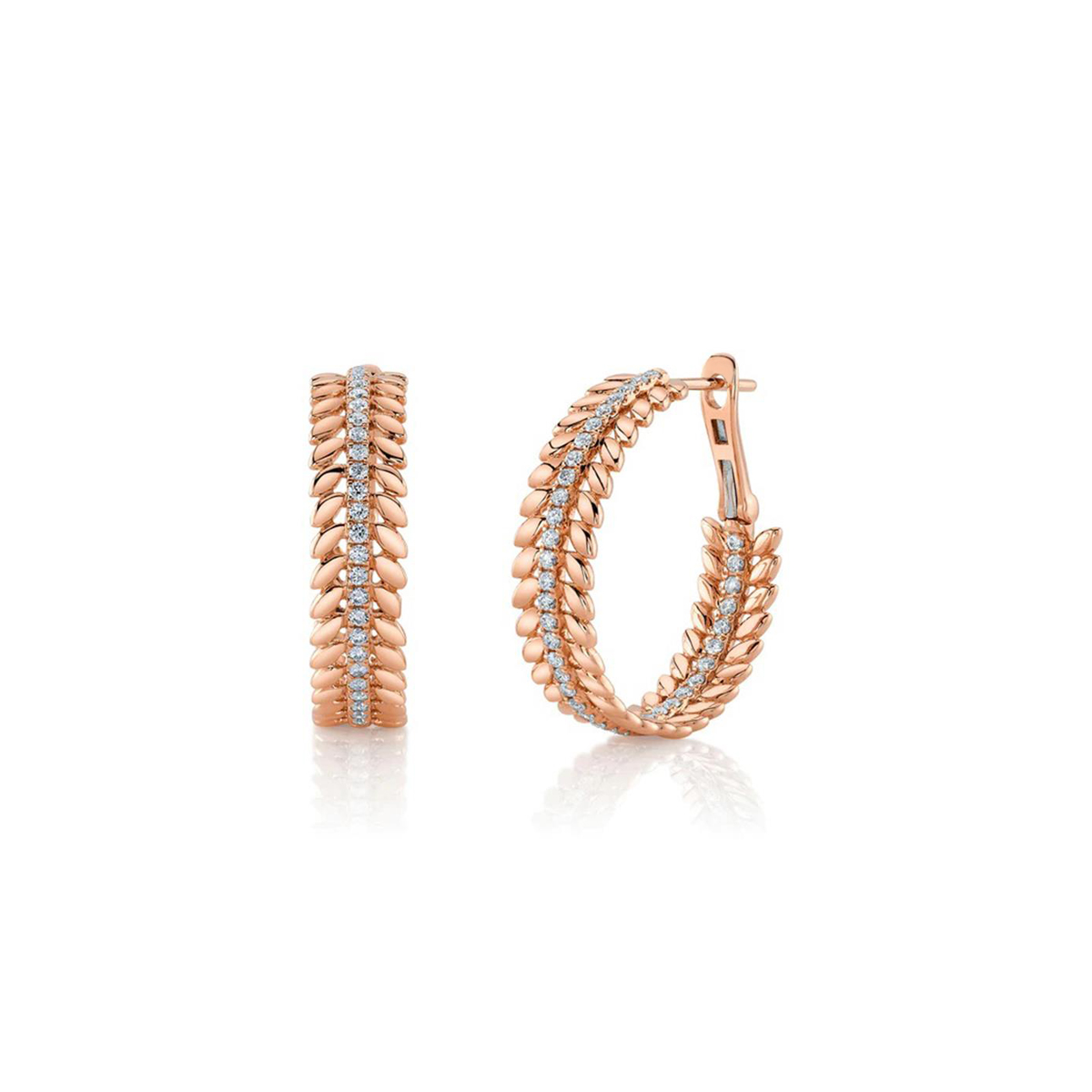 London Collection 14k Gold Diamond Braid Hoop Earrings