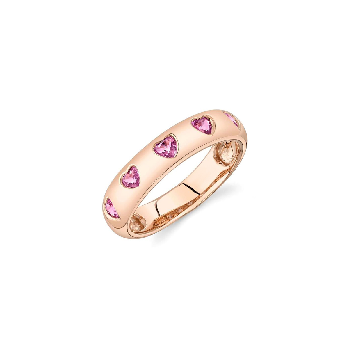 London Collection 14k Gold Pink Sapphire Heart Band Ring