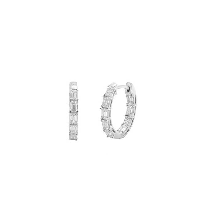 London Collection 14k White Gold Emerald Diamond Oval Hoop Earrings