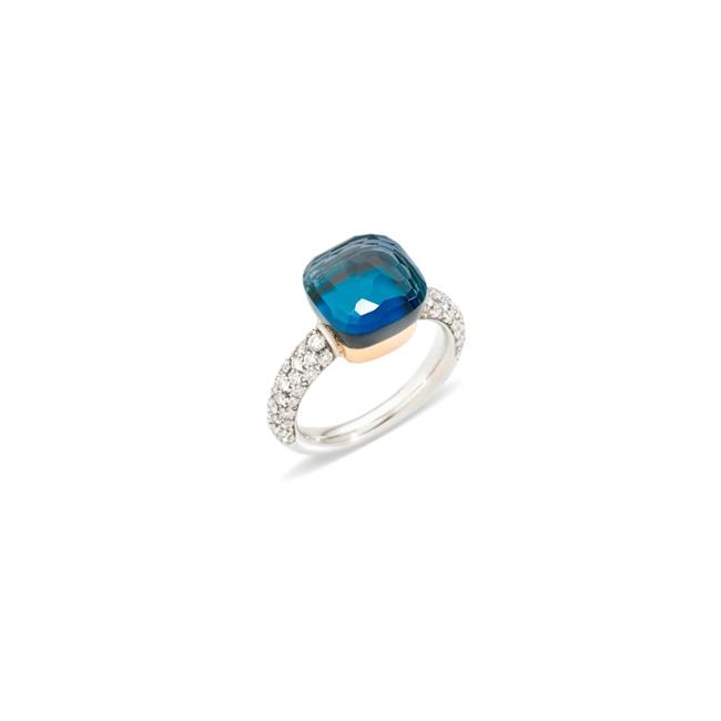 Pomellato Nudo 18k Rose and White Gold London Blue Topaz and Diamond Ring