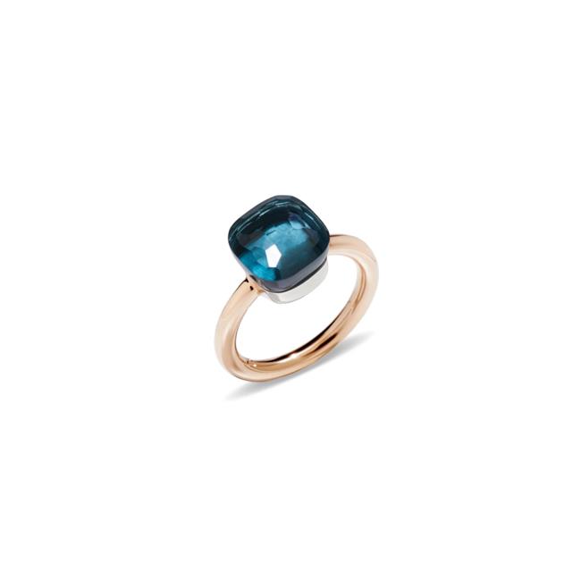 Pomellato Nudo 18k Rose And White Gold London Blue Topaz Ring