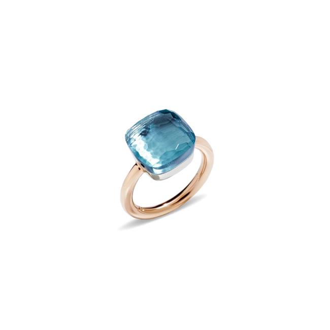 Pomellato Nudo Maxi 18k Rose and White Gold Sky Blue Topaz Ring