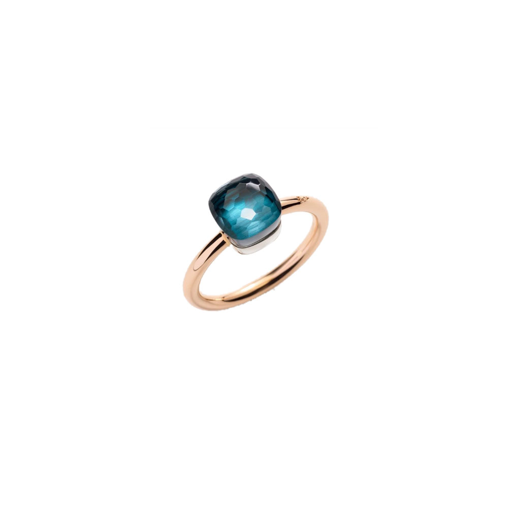 Pomellato Nudo 18k Rose and White Gold London Blue Topaz Petite Ring