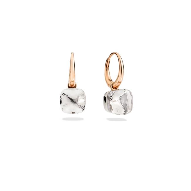 Pomellato Nudo 18k Rose and White Gold White Topaz Drop Earrings