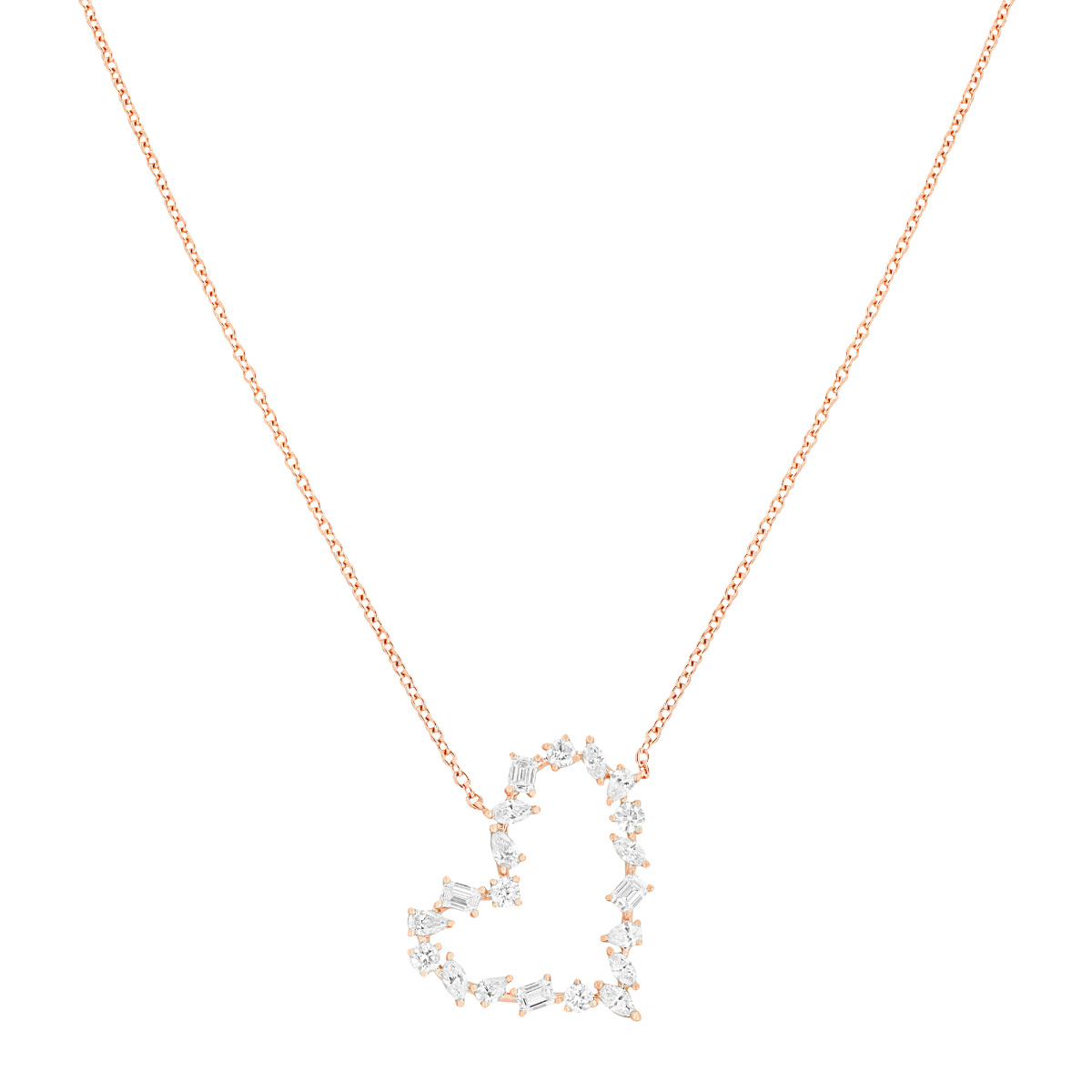 London Collection 18k Gold Mixed Shape Diamond Cut Out Heart Necklace
