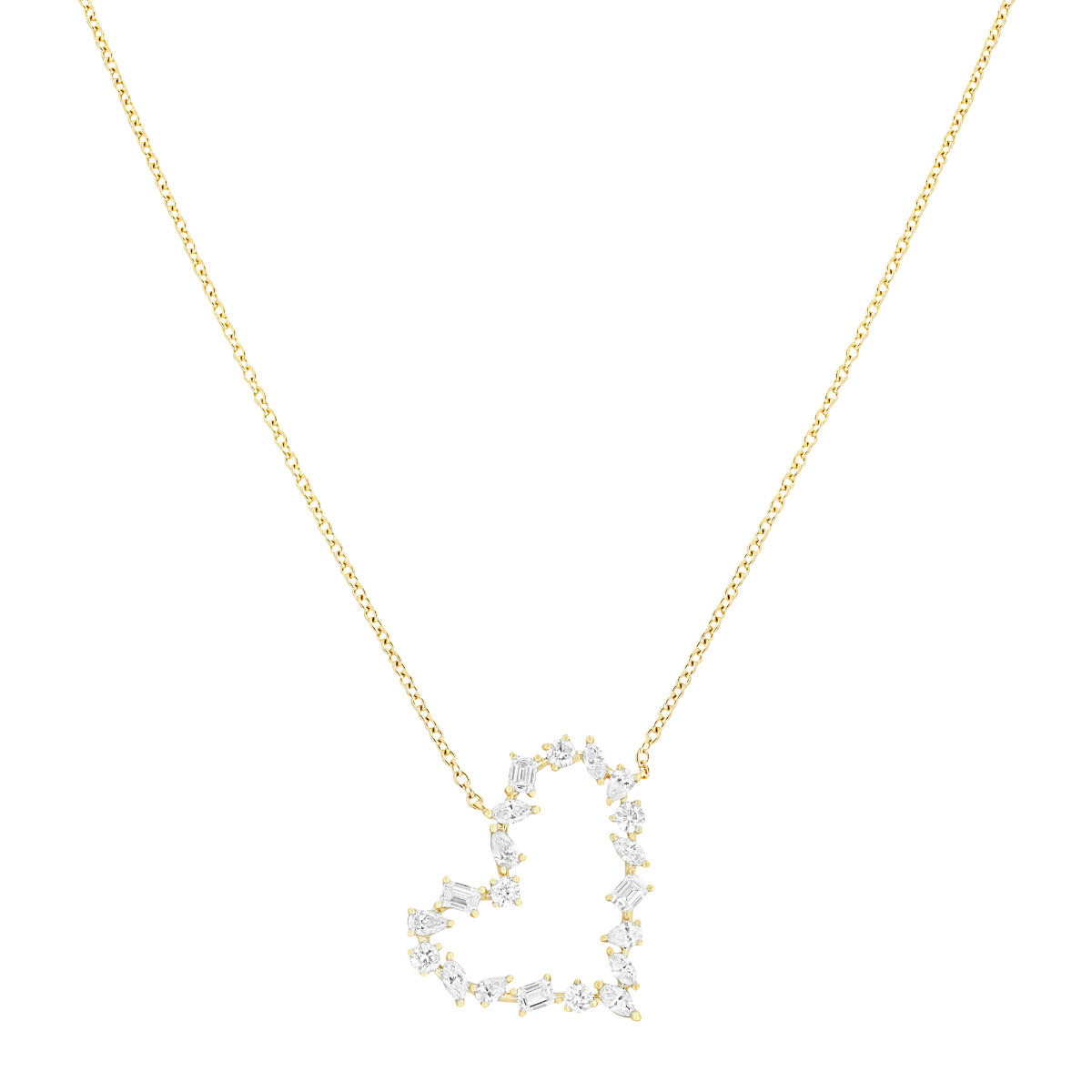 London Collection 18k Gold Mixed Shape Diamond Cut Out Heart Necklace