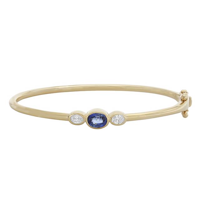London Collection 14k Yellow Gold Diamond And Blue Sapphire Bangle Bracelet