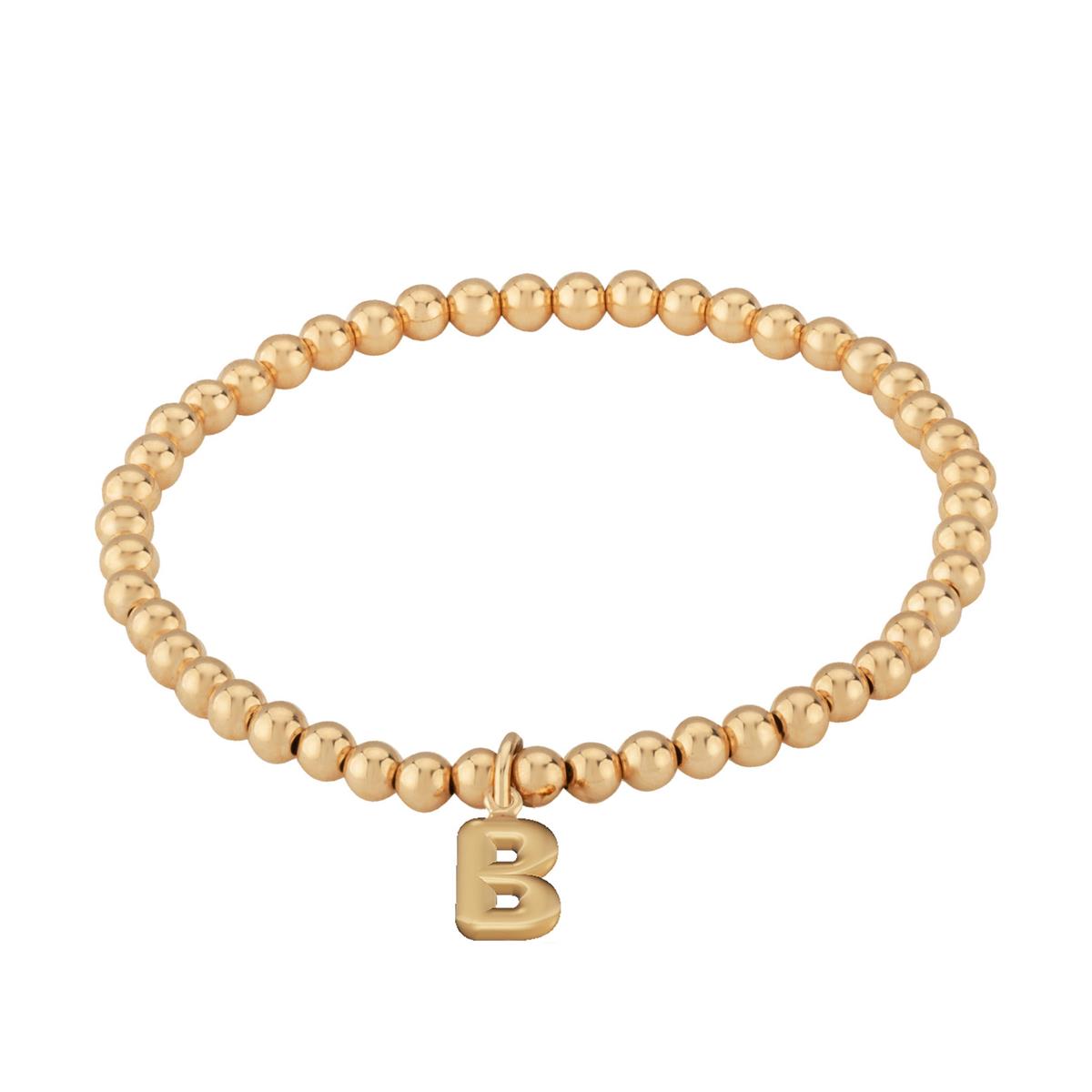 London Collection 14k Yellow Gold Initial 4mm Stretch Bead Bracelet