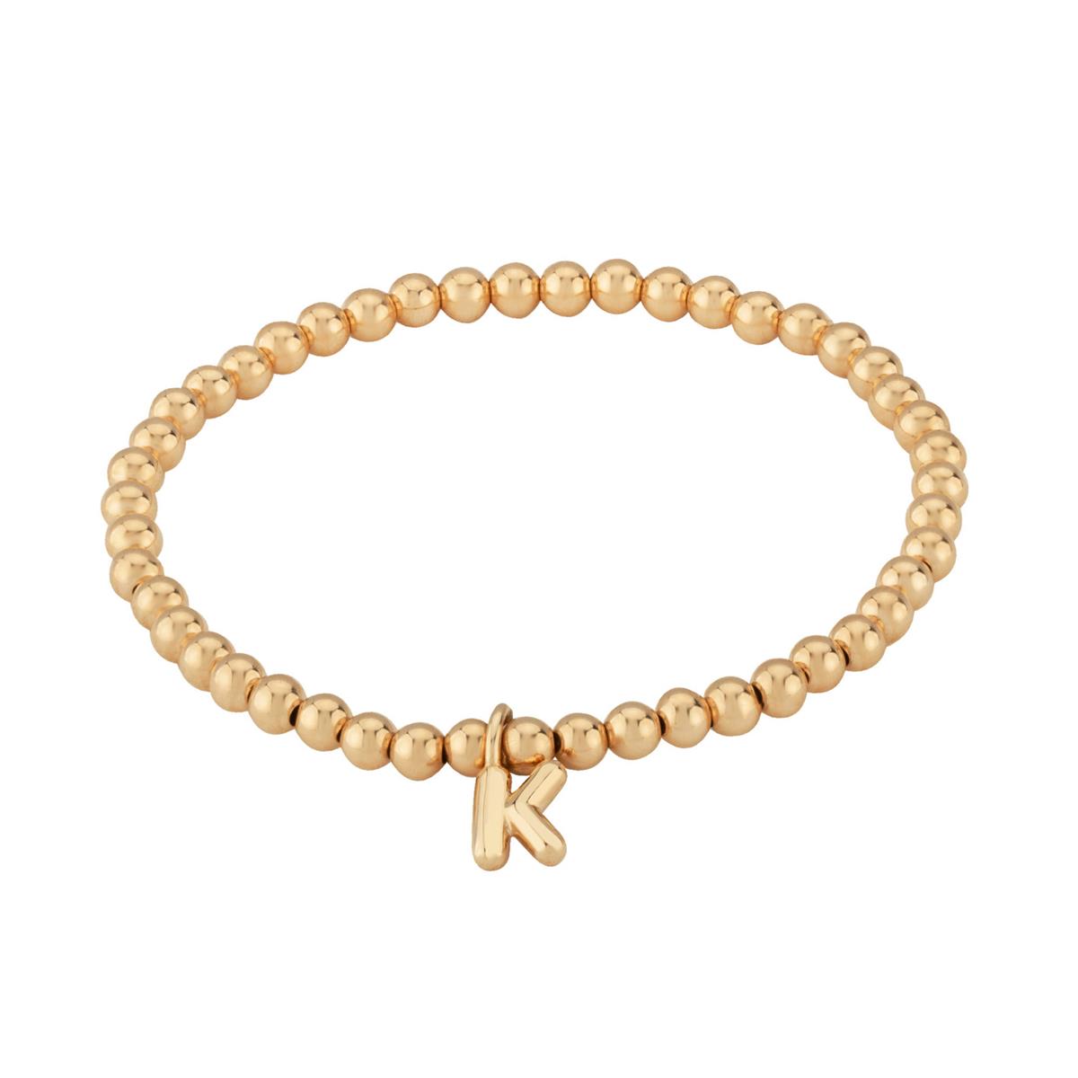 London Collection 14k Yellow Gold Initial 4mm Stretch Bead Bracelet