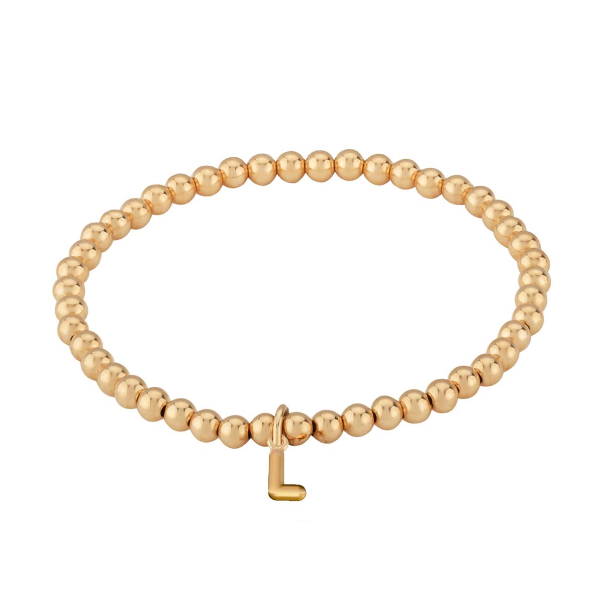 London Collection 14k Yellow Gold Initial 4mm Stretch Bead Bracelet