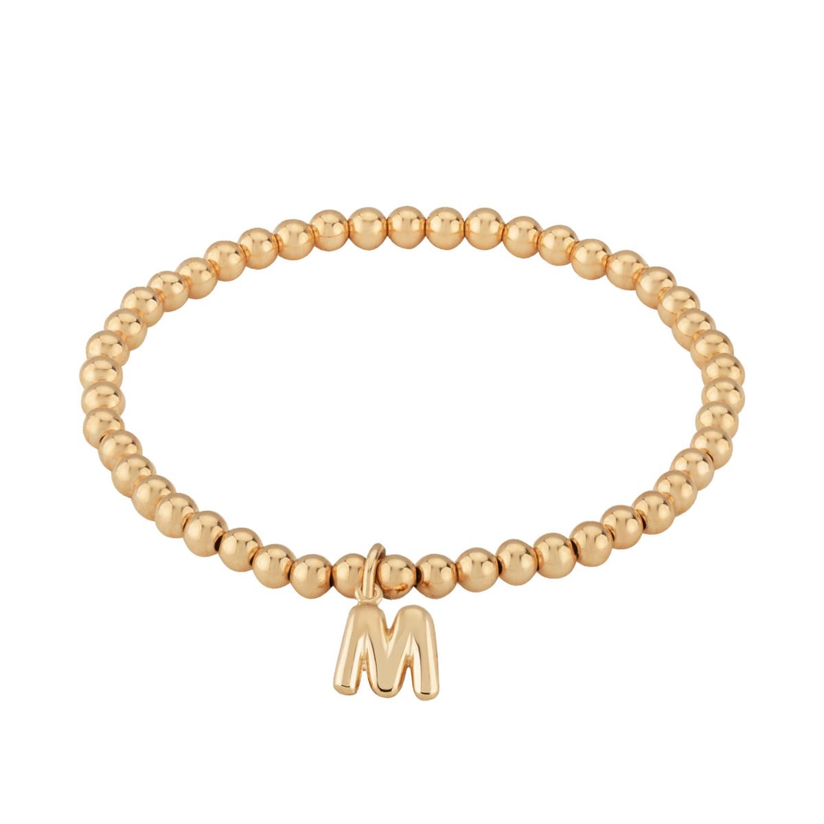London Collection 14k Yellow Gold Initial 4mm Stretch Bead Bracelet
