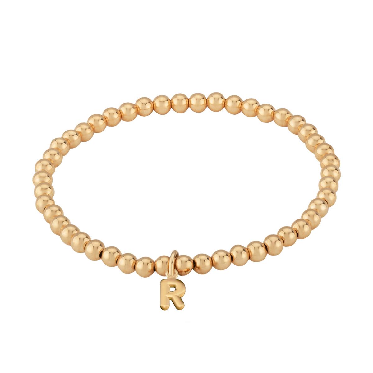 London Collection 14k Yellow Gold Initial 4mm Stretch Bead Bracelet
