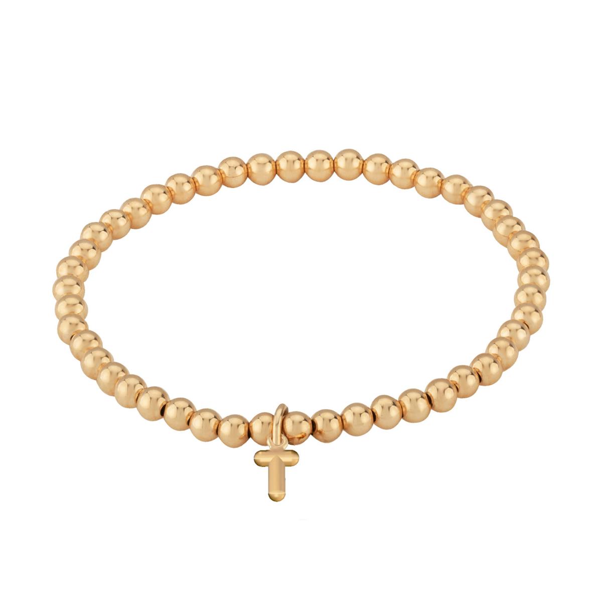 London Collection 14k Yellow Gold Initial 4mm Stretch Bead Bracelet