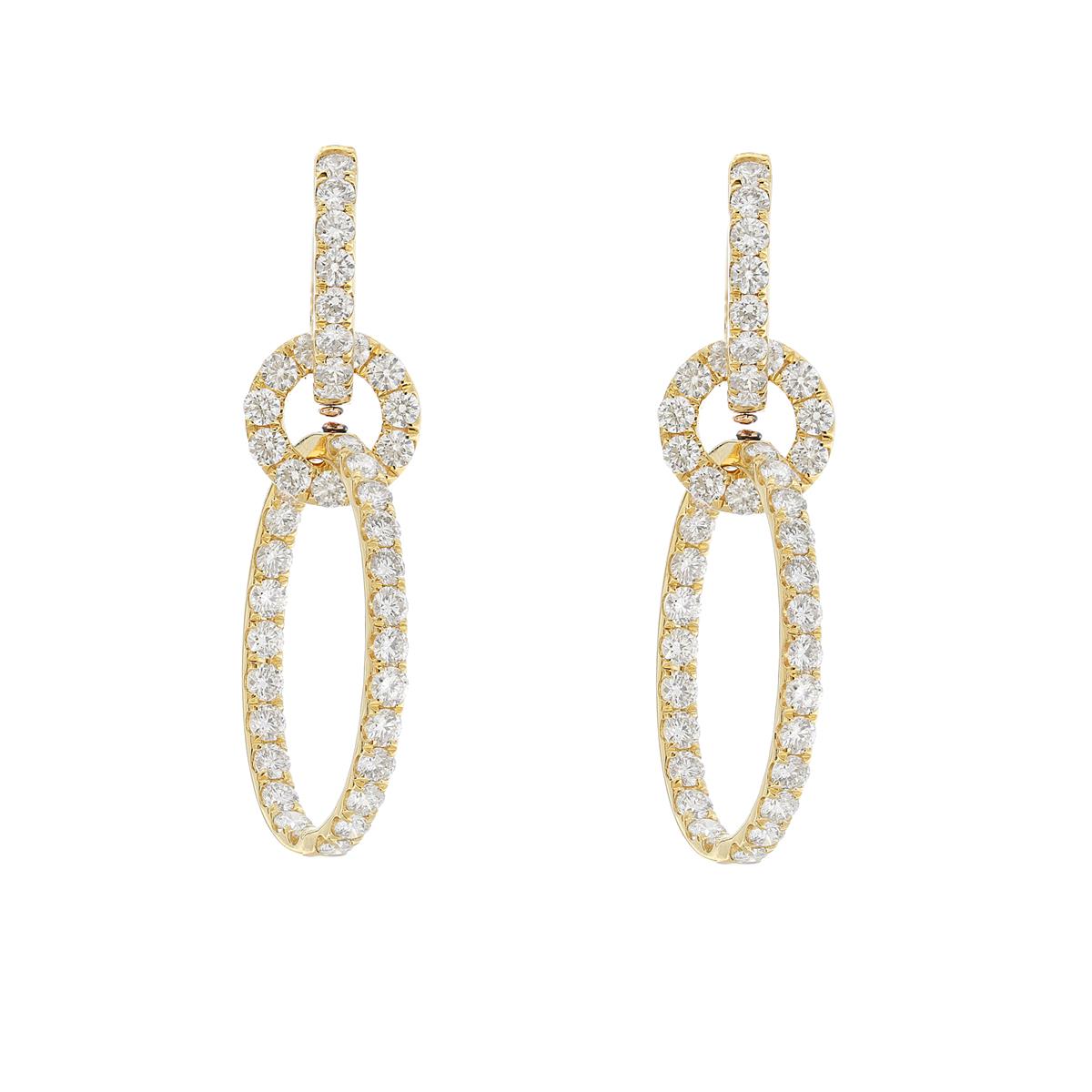 London Collection 18k Yellow Gold Diamond Round and Oval Drop Earrings
