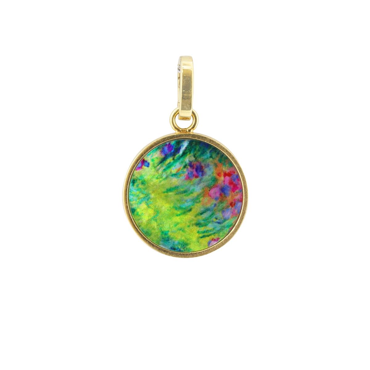 London Collection 18k Yellow Gold Colorful Mother Of Pearl Round Pendant Charm