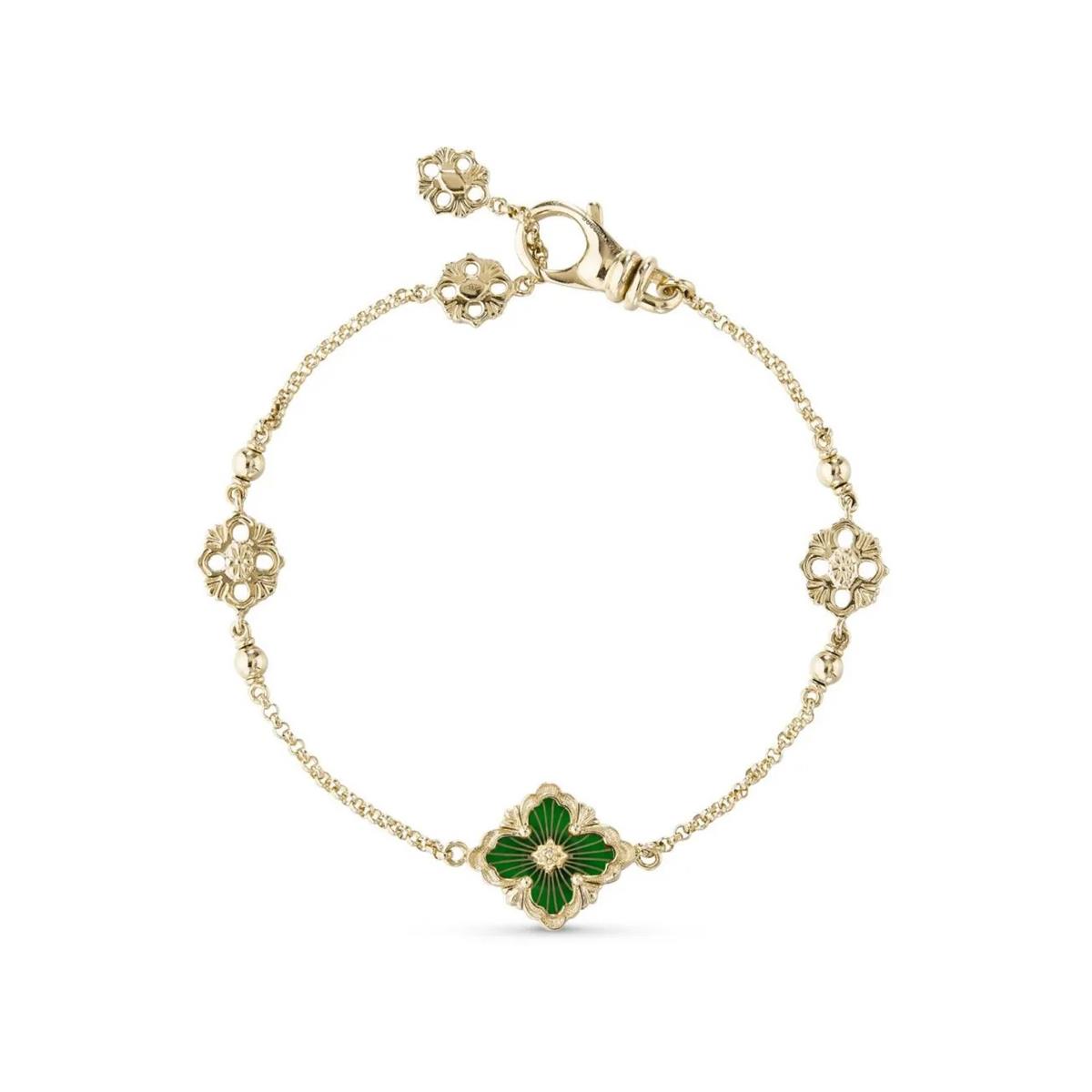 Buccellati Opera Tulle 18k Yellow Gold Green Enamel Chain Bracelet